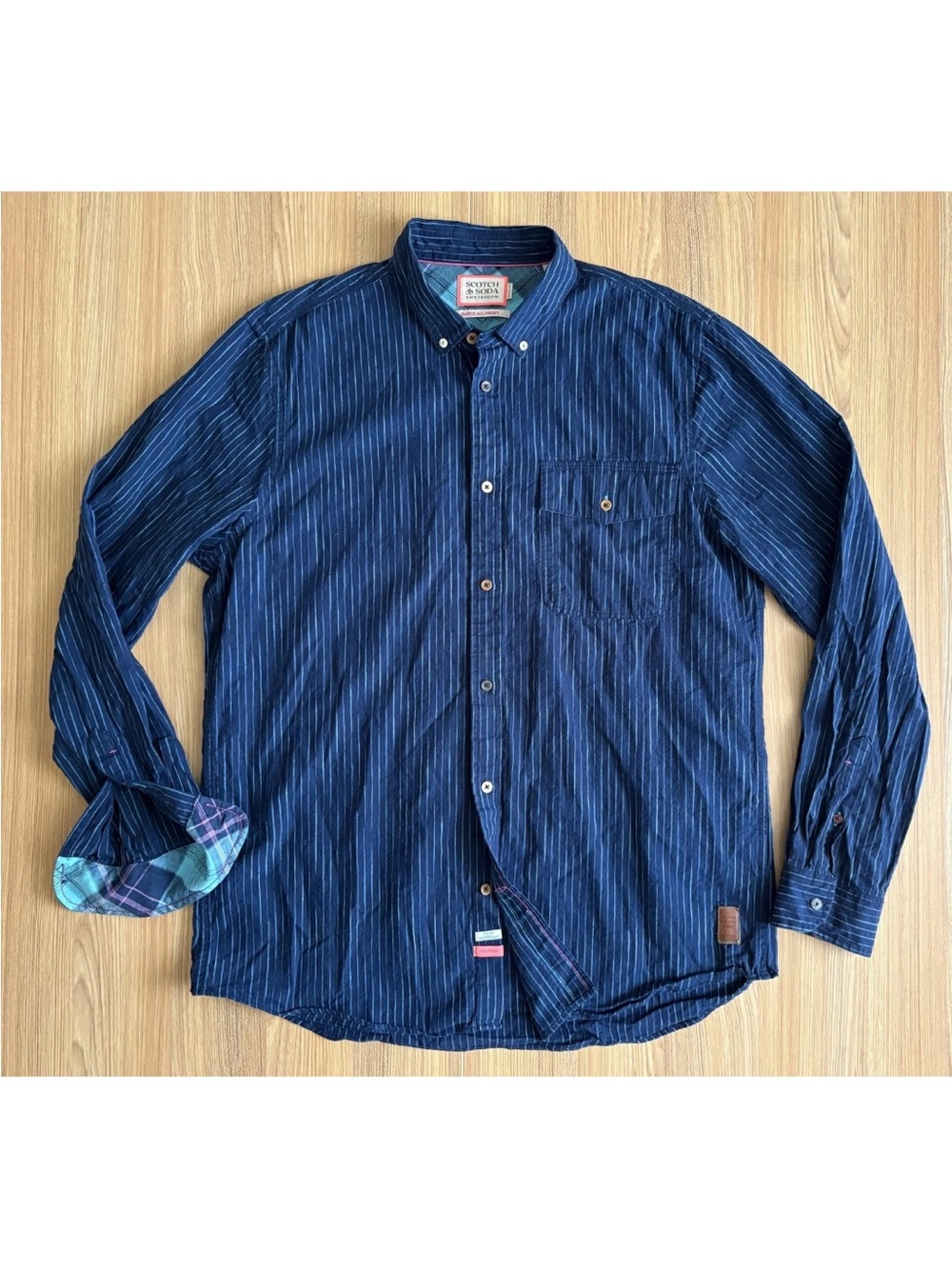 Scotch & Soda Dance All Night Button Up Shirt Mens XL Blue Striped Linen Cotton